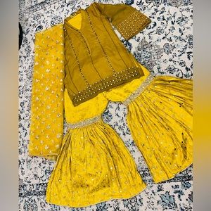 Heavy Miror Work Gharara And Shirt With Dupatta